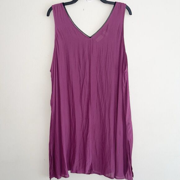 Logo Lori Goldstein Layers Tank Tunic Plus Size 3X Semi Sheer Purple Black Trim - Picture 2 of 12